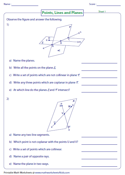 Points Lines And Planes Worksheets