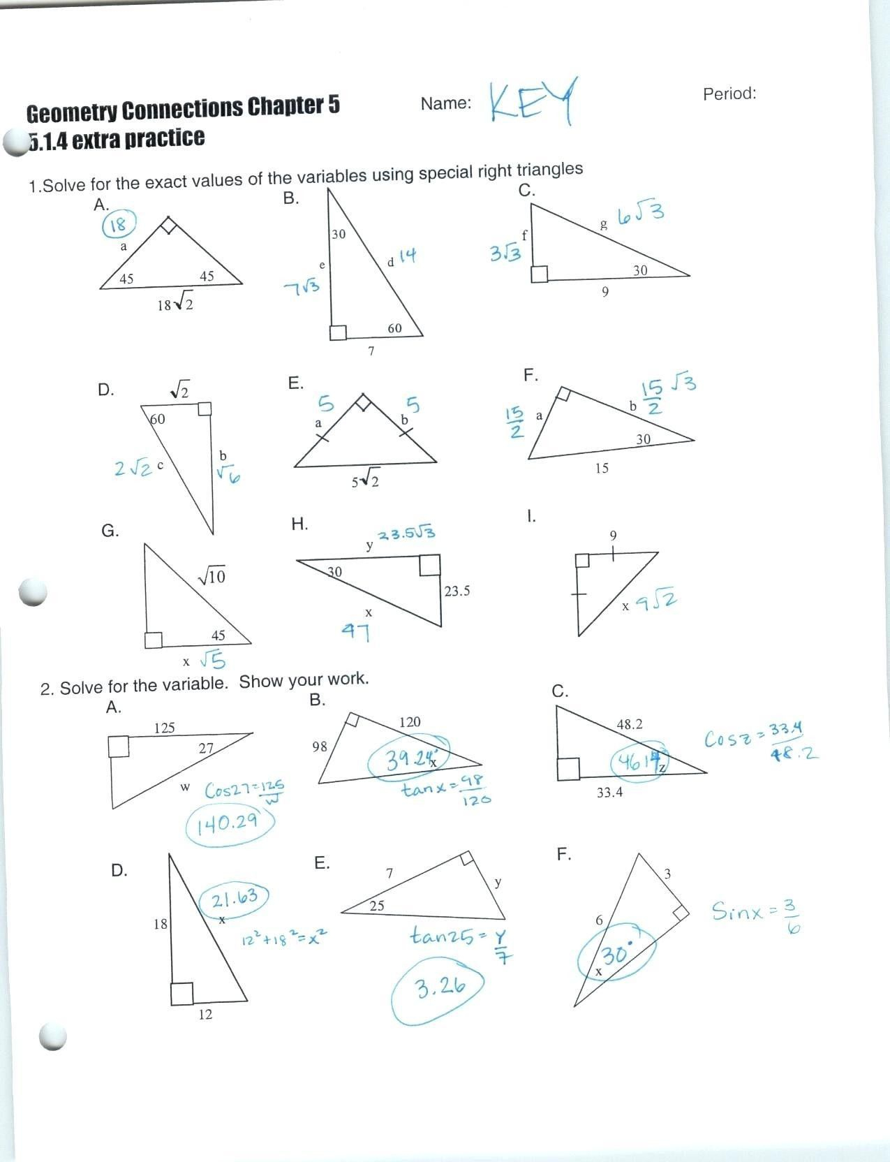 Prime Special Right Triangles Worksheet Answers