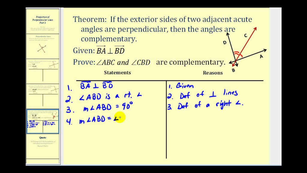 Proof If The Ext Sides Of Two Adj Acute Angles Are Perpendicular 