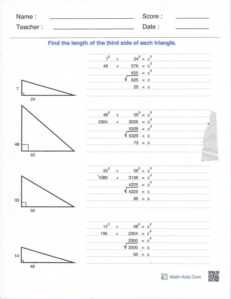 Pythagorean Theorem Worksheet Answer Key Education Template