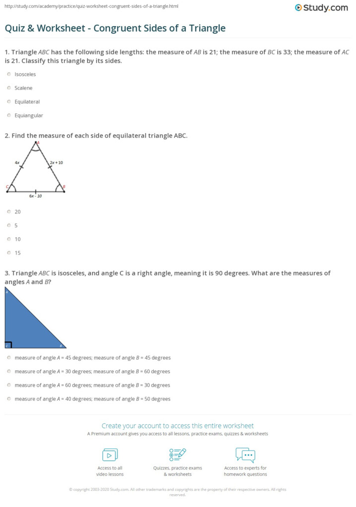 Quiz Worksheet Congruent Sides Of A Triangle Study