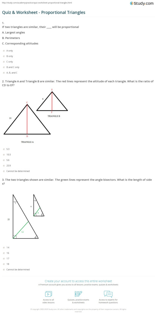 Quiz Worksheet Proportional Triangles Study