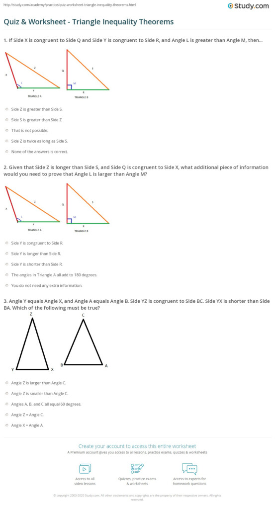 Quiz Worksheet Triangle Inequality Theorems Study