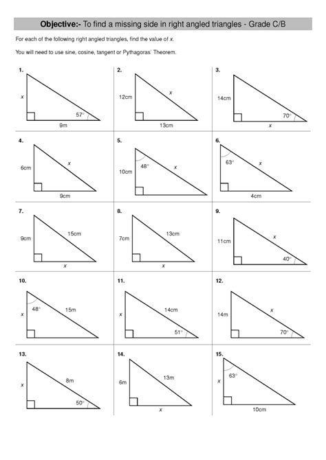 Right Triangle Trigonometry Worksheet Download Missing Side Missing