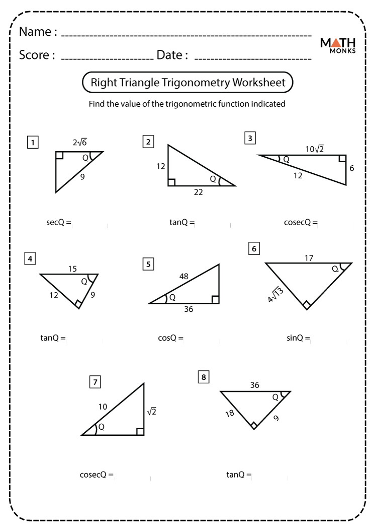 Finding Angles Using Trigonometry Worksheets 1290