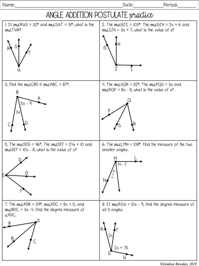 Segment And Angle Addition Postulate Notes And Worksheets Lindsay Bowden