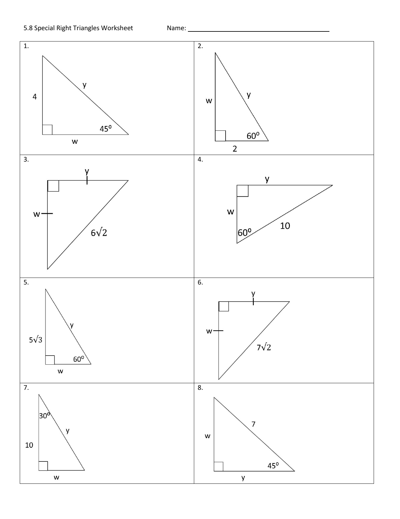 Solving Special Right Triangles Worksheets Triangle Worksheet