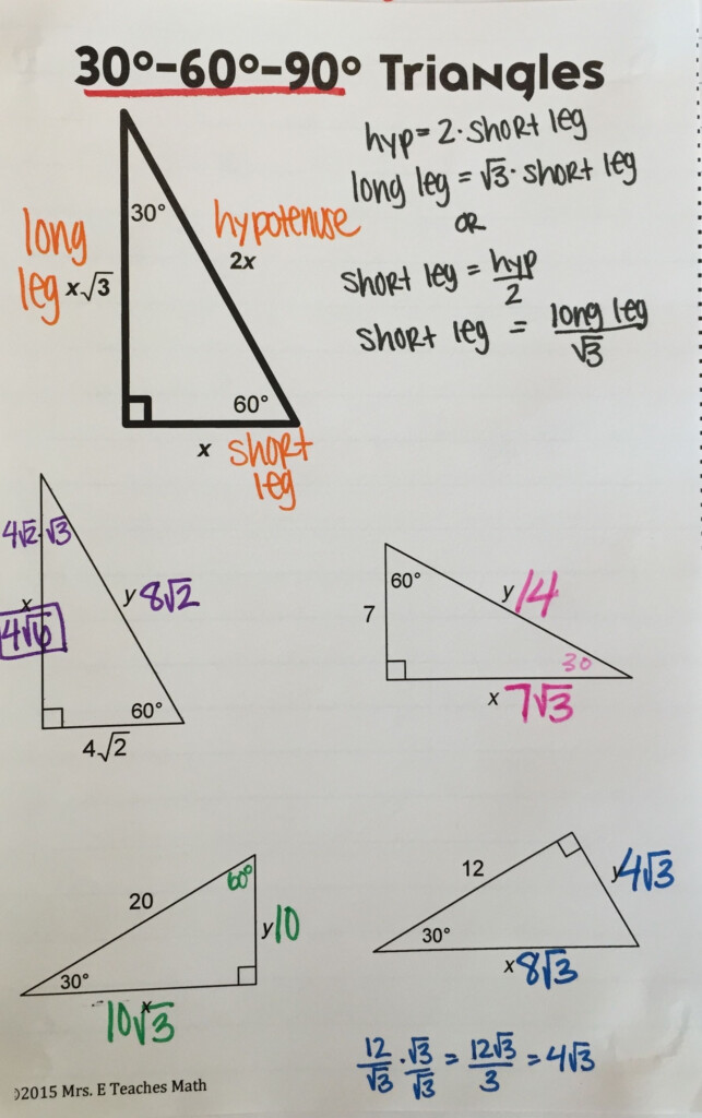 Special Right Triangles Interactive Notebook Page Math Methods 
