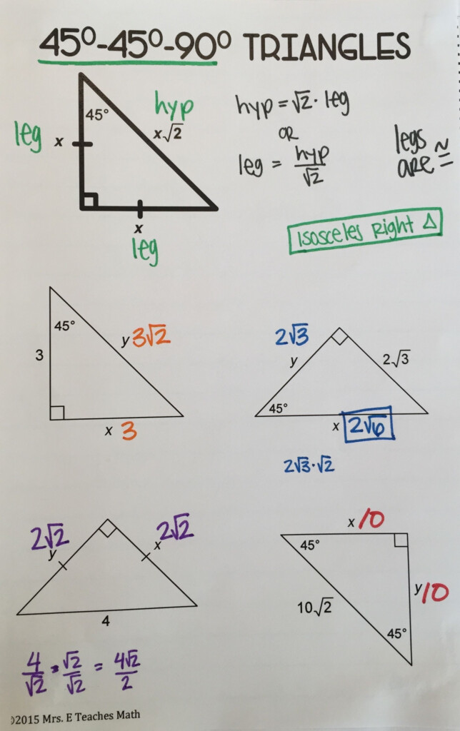 Special Right Triangles Interactive Notebook Page Teaching Geometry 