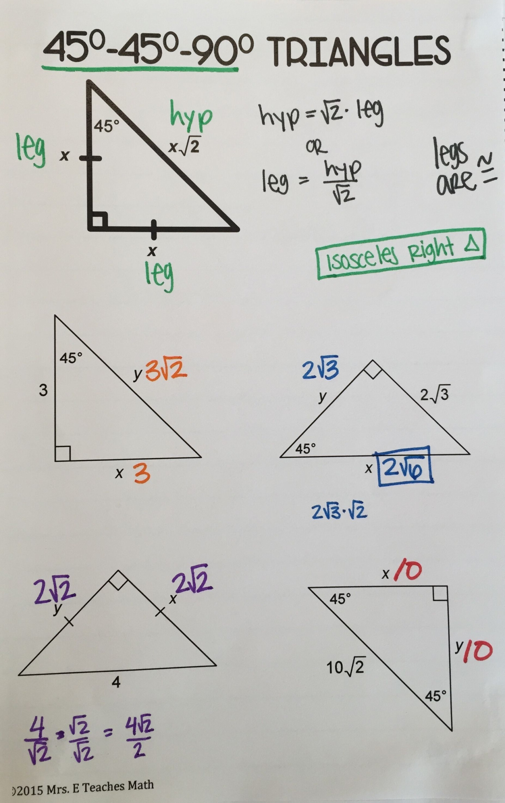 Special Right Triangles Interactive Notebook Page Teaching Geometry