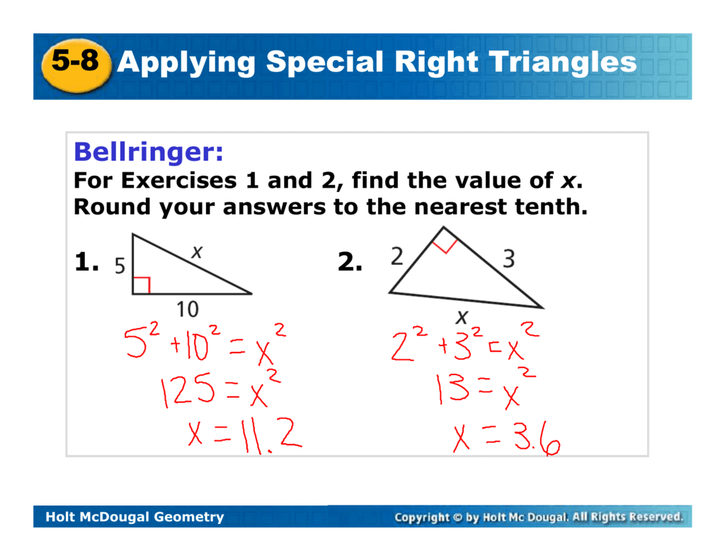 Special Right Triangles Worksheet Answer Key