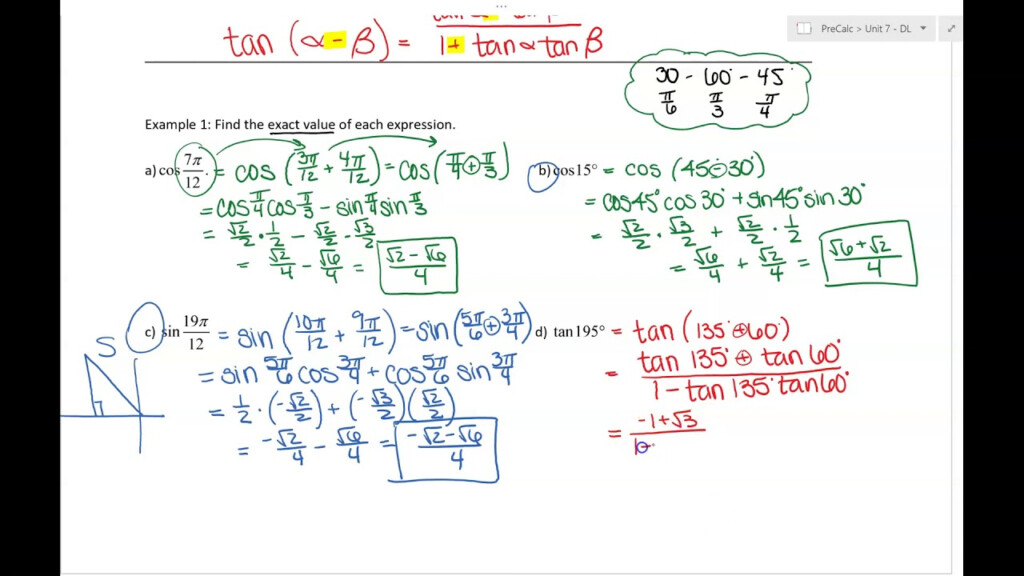 Sum And Difference Angle Formulas Part One YouTube