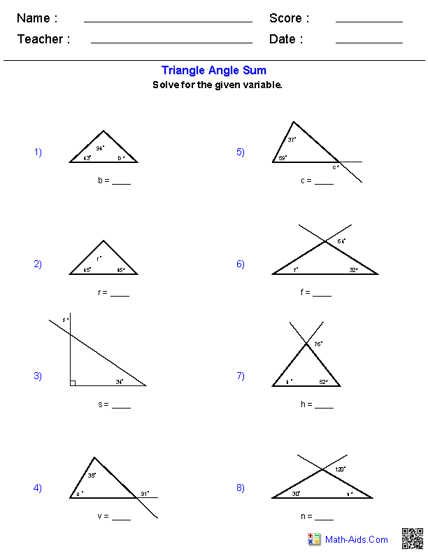 Sum Of Interior Angles A Triangle Worksheet Pdf Brokeasshome