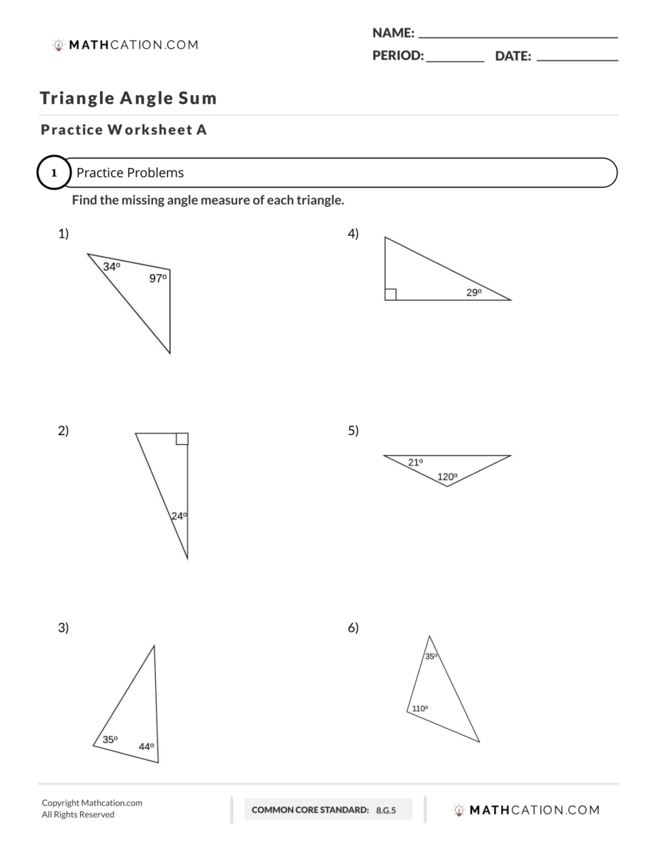 Angle Sum Property Of Triangle Worksheet - Angleworksheets.com