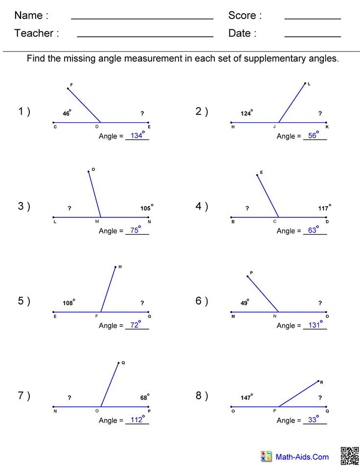 Supplementary Angles Worksheet 1 Answers Hoeden Homeschool Support