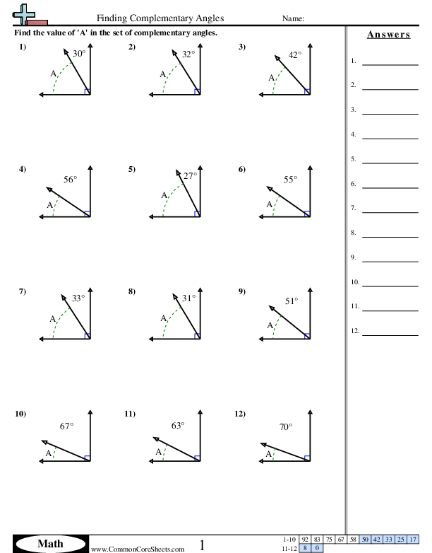 Supplementary Angles Worksheets 99Worksheets