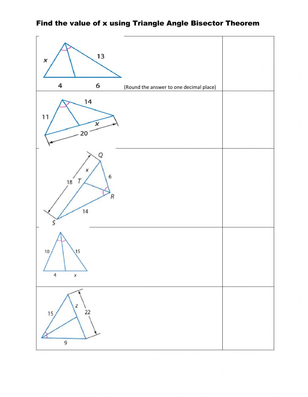 Triangle Angle Bisector Theorem Worksheet