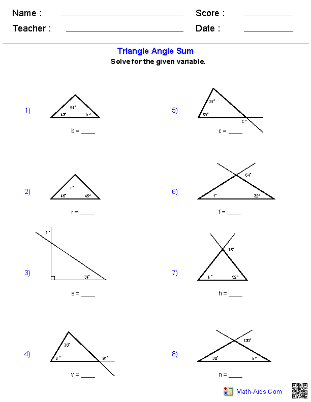 Triangle Angle Sum Worksheets Geometry Worksheets Angles Worksheet