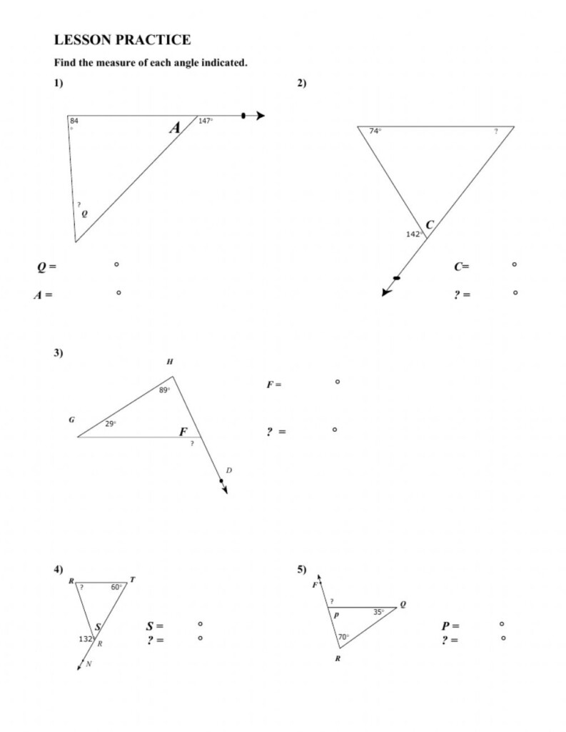 Triangle Exterior Theorem Worksheet