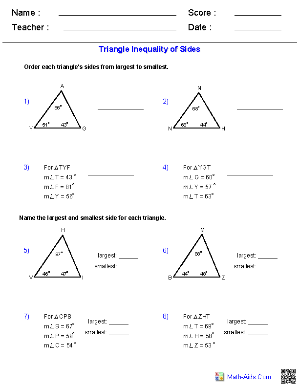 Triangle Inequalities Of Sides Triangle Worksheet Triangle 