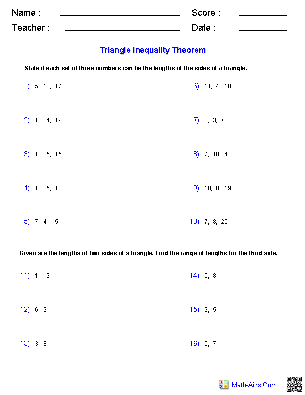 Triangle Inequality Theorem Worksheet Worksheet