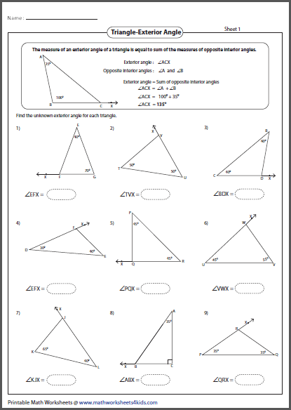 Triangles Worksheets