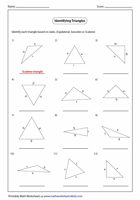 Triangles Worksheets Triangle Worksheet Math Geometry Classifying 