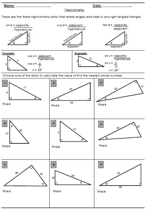 Trig Ratios Finding Angle Measures Worksheet - Angleworksheets.com