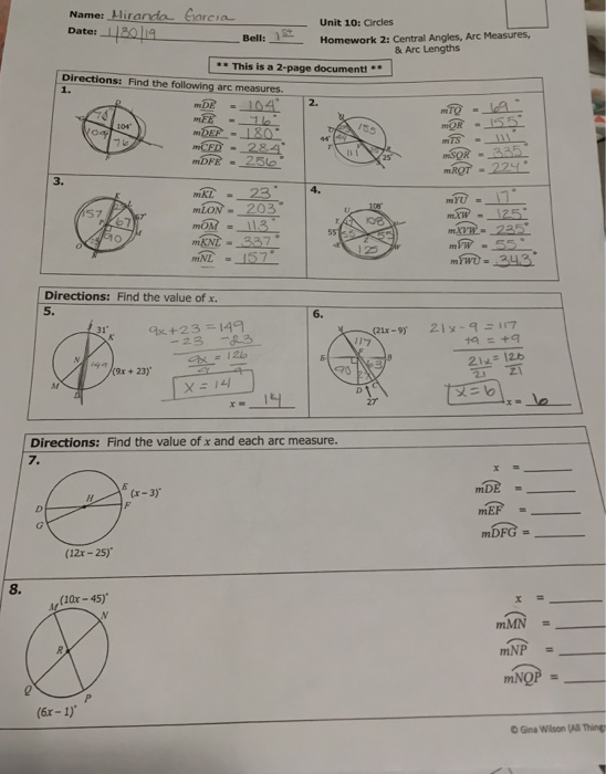 Unit 10 Circles Homework 6 Answer Key