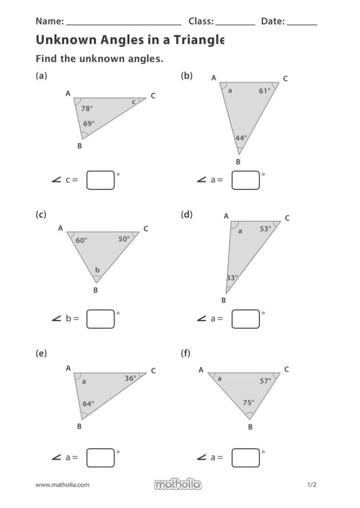 Unknown Angles In A Triangle Multi Step Equations Worksheets 