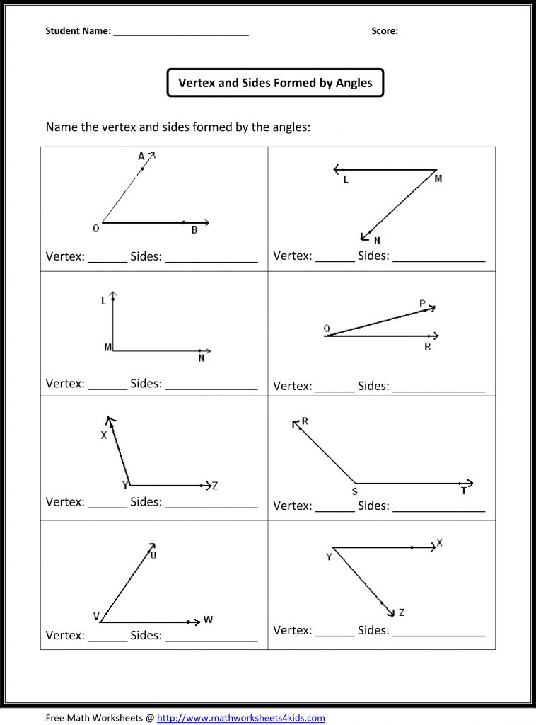 Vertex And Sides Formed By Angles Worksheet