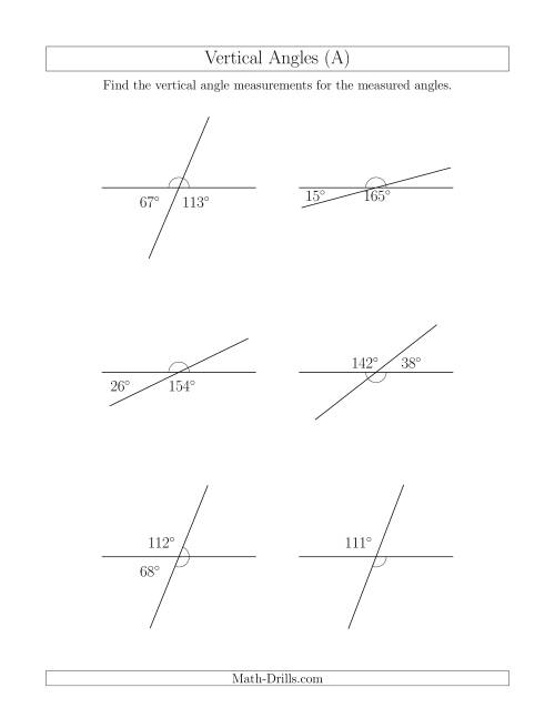 Vertical Angle Relationships A 