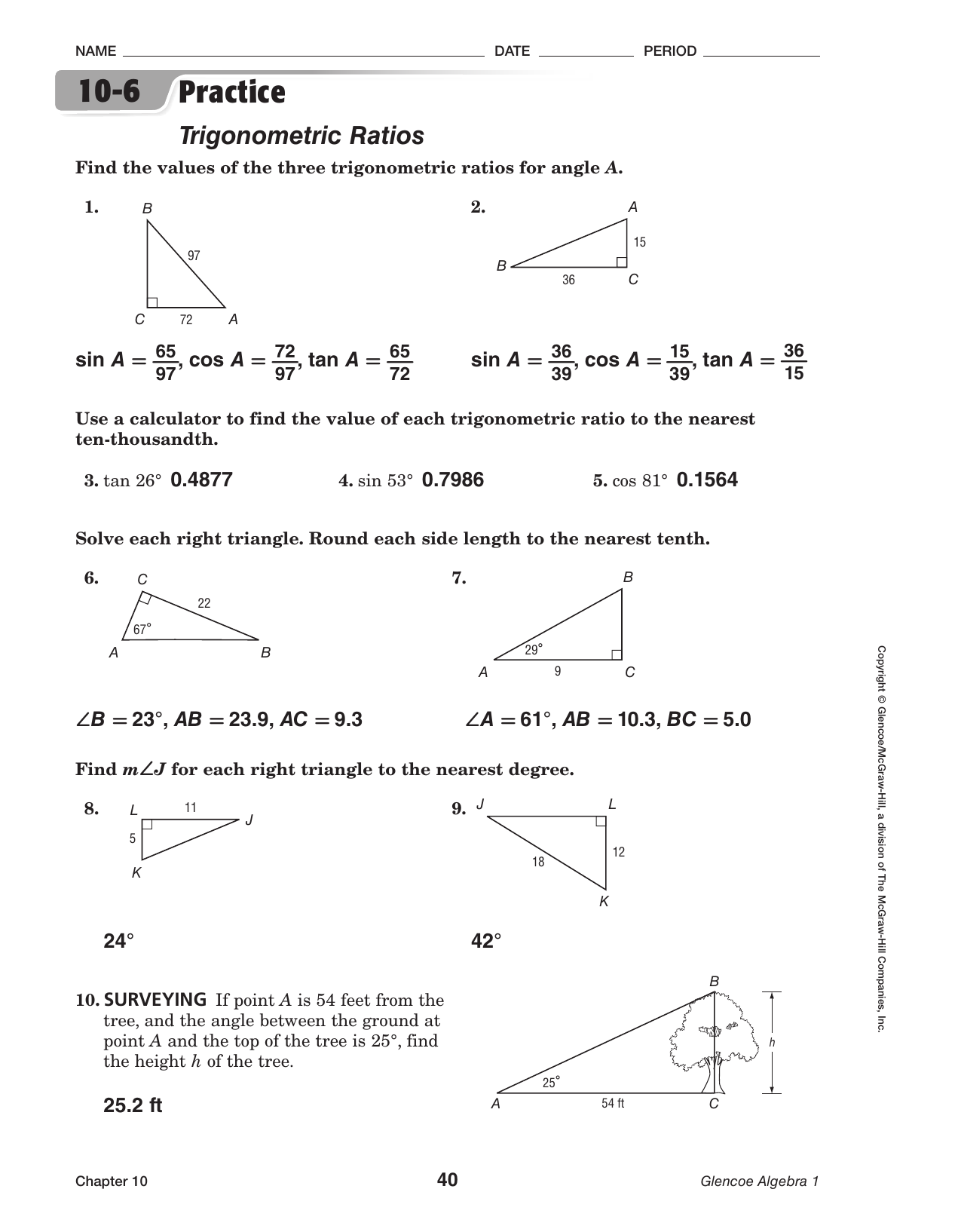 View Trigonometric Ratios Worksheet Answers Pictures - Angleworksheets.com