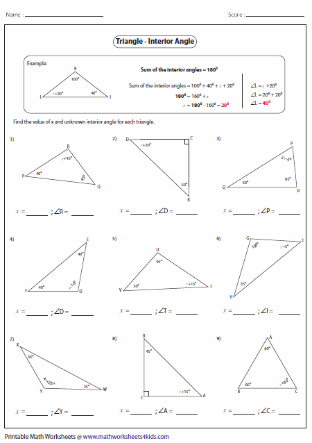 Worksheet Triangle Sum And Exterior Angle Theorem Answer Key Pdf 