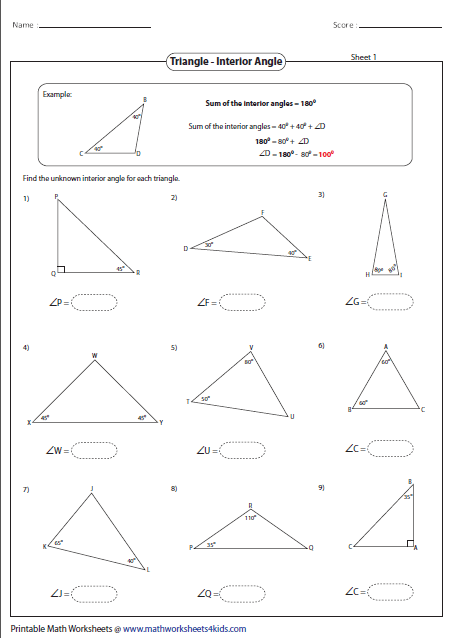 Worksheet Triangle Sum And Exterior Angle Theorem Answer Key Pdf 