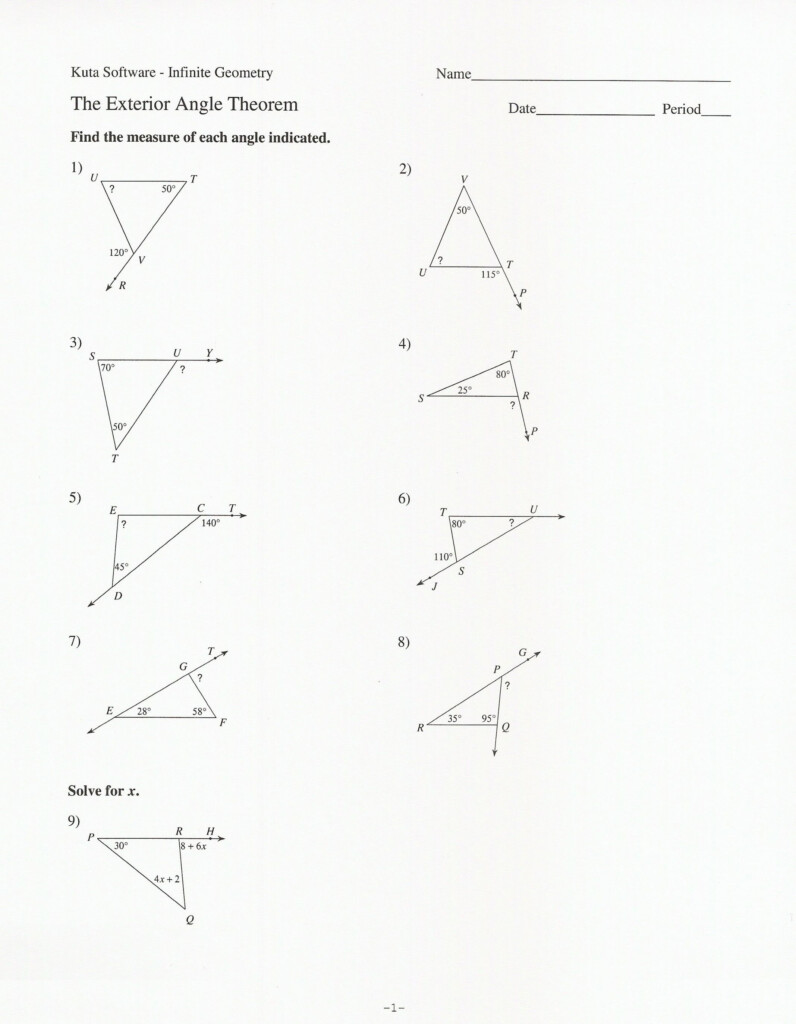 Worksheet Triangle Sum And Exterior Angle Theorem Answers Db excel