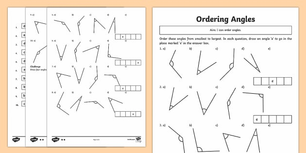 Year 4 Ordering Angles Differentiated Worksheet Australia