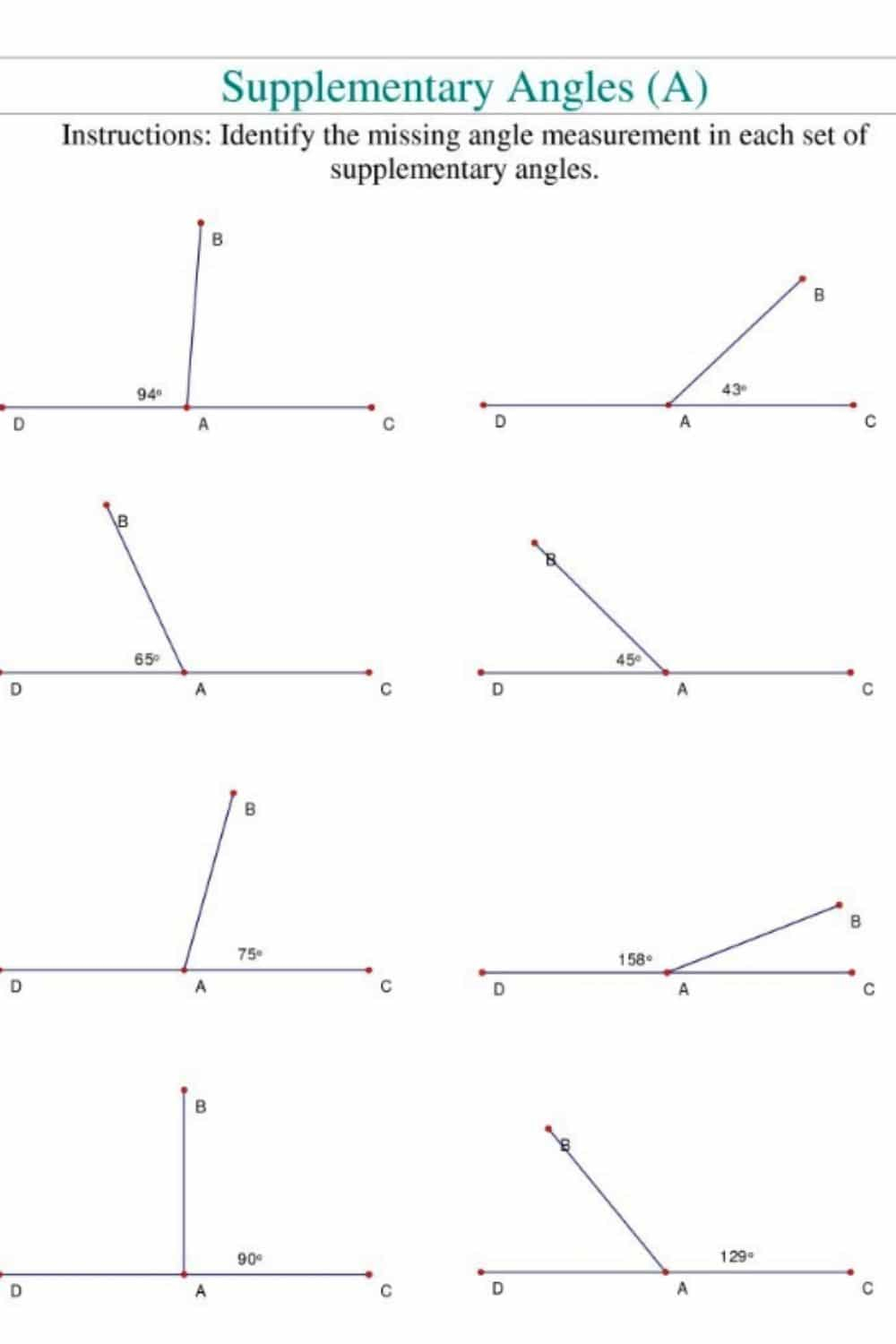 Complementary And Supplementary Angles Worksheet Maze Answers