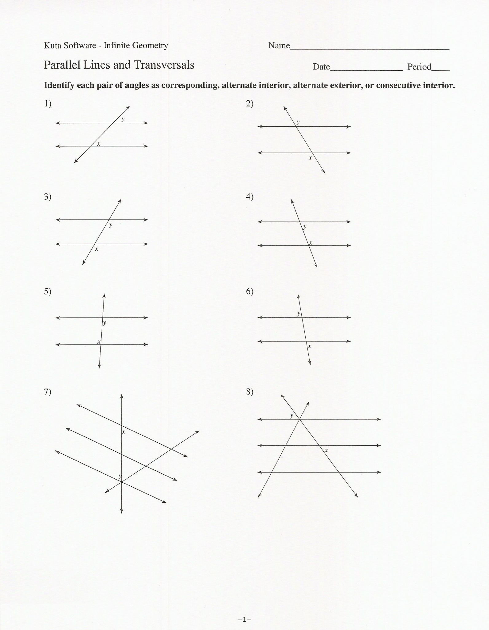 Values Of Transversal Angles Worksheet Answers 1192