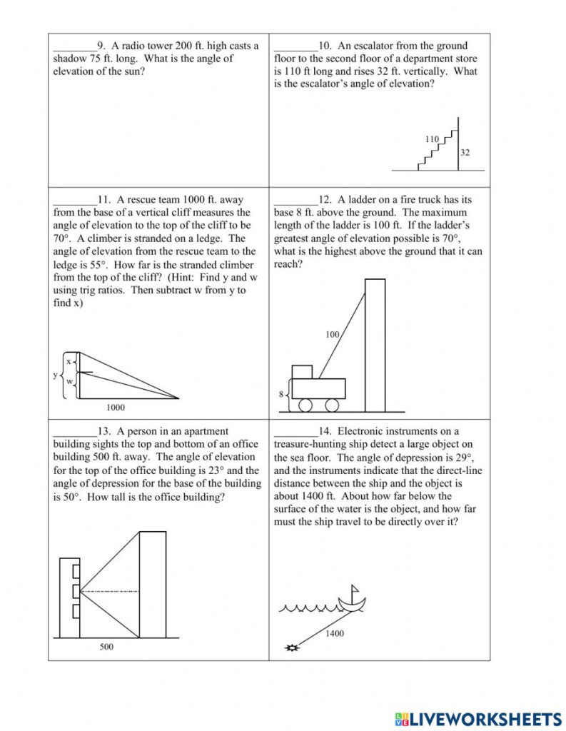 34 Angles Of Elevation And Depression Worksheet With Answers Support 