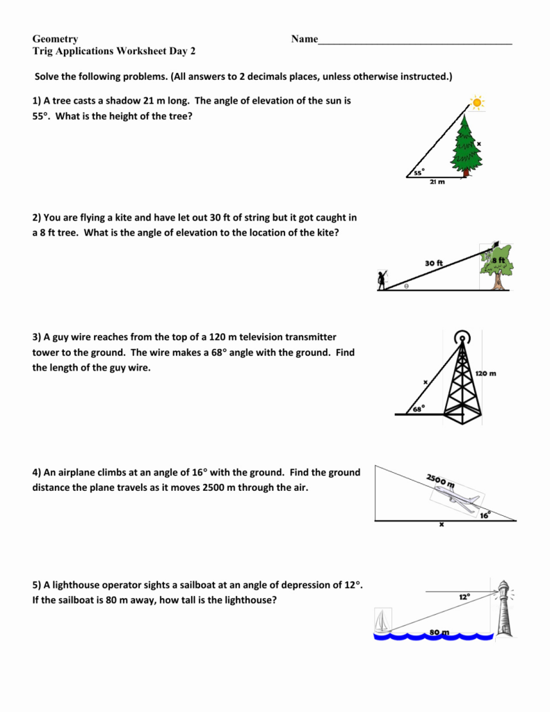 50 Trig Word Problems Worksheet Chessmuseum Template Library
