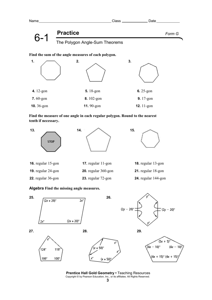 6 1 Practice The Polygon Angle Sum Theorems 15 Pages Solution 800kb
