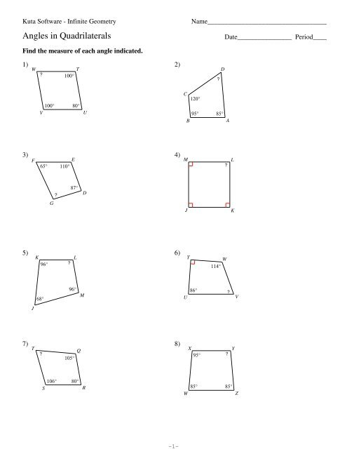 6 Angles In Quadrilaterals Kuta Software