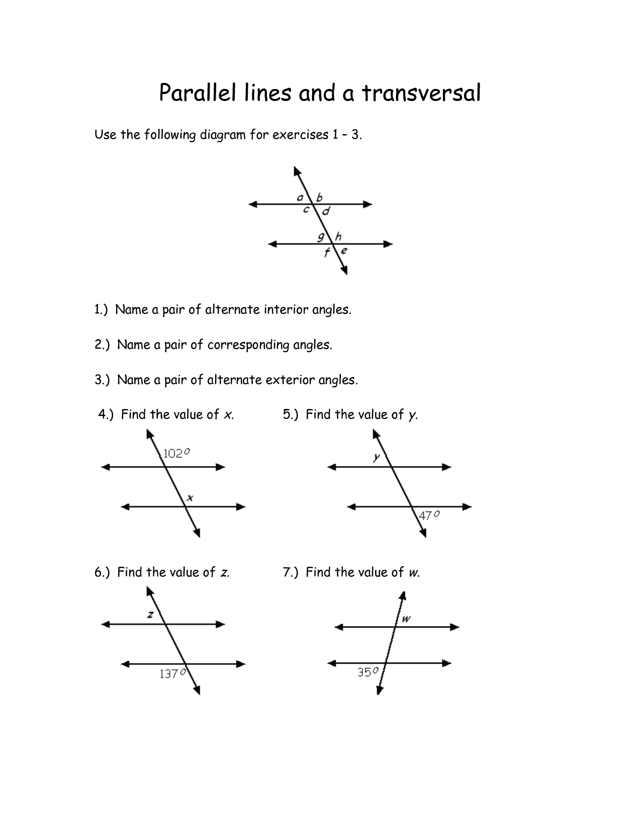 Find The Measure Of Each Angle Transversal Worksheet - Angleworksheets.com