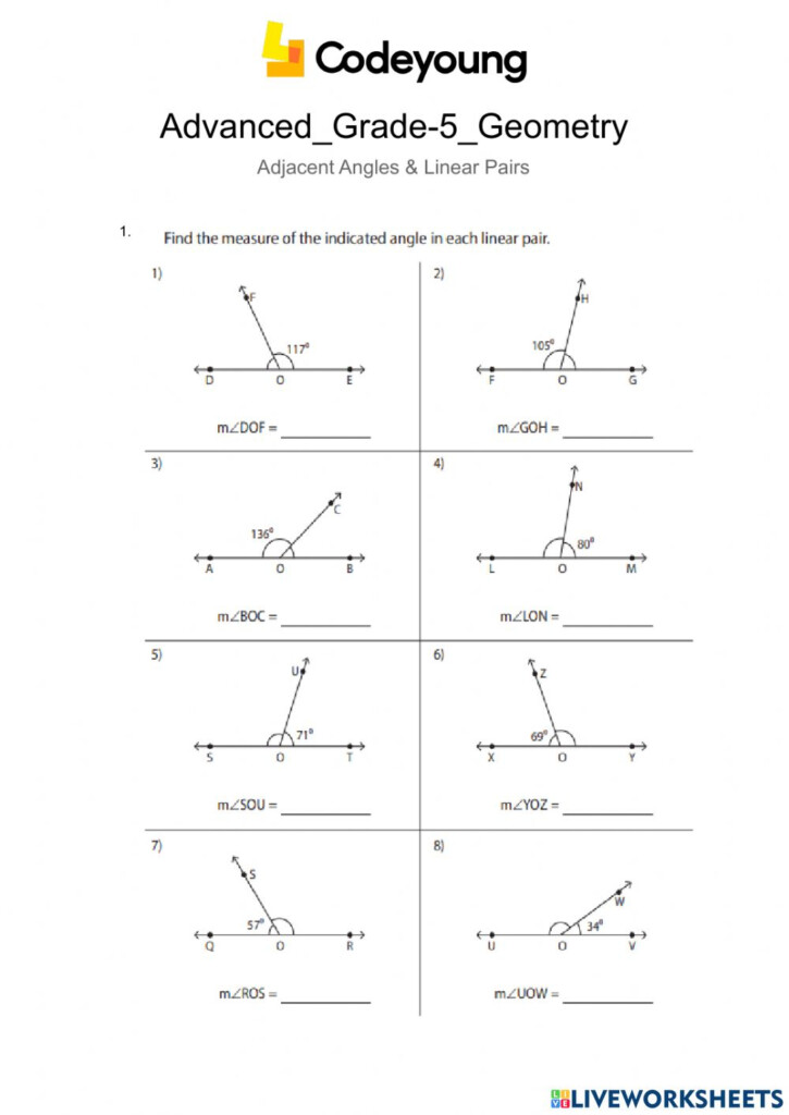 Advanced Adjacent Angles Linear Pairs Worksheet