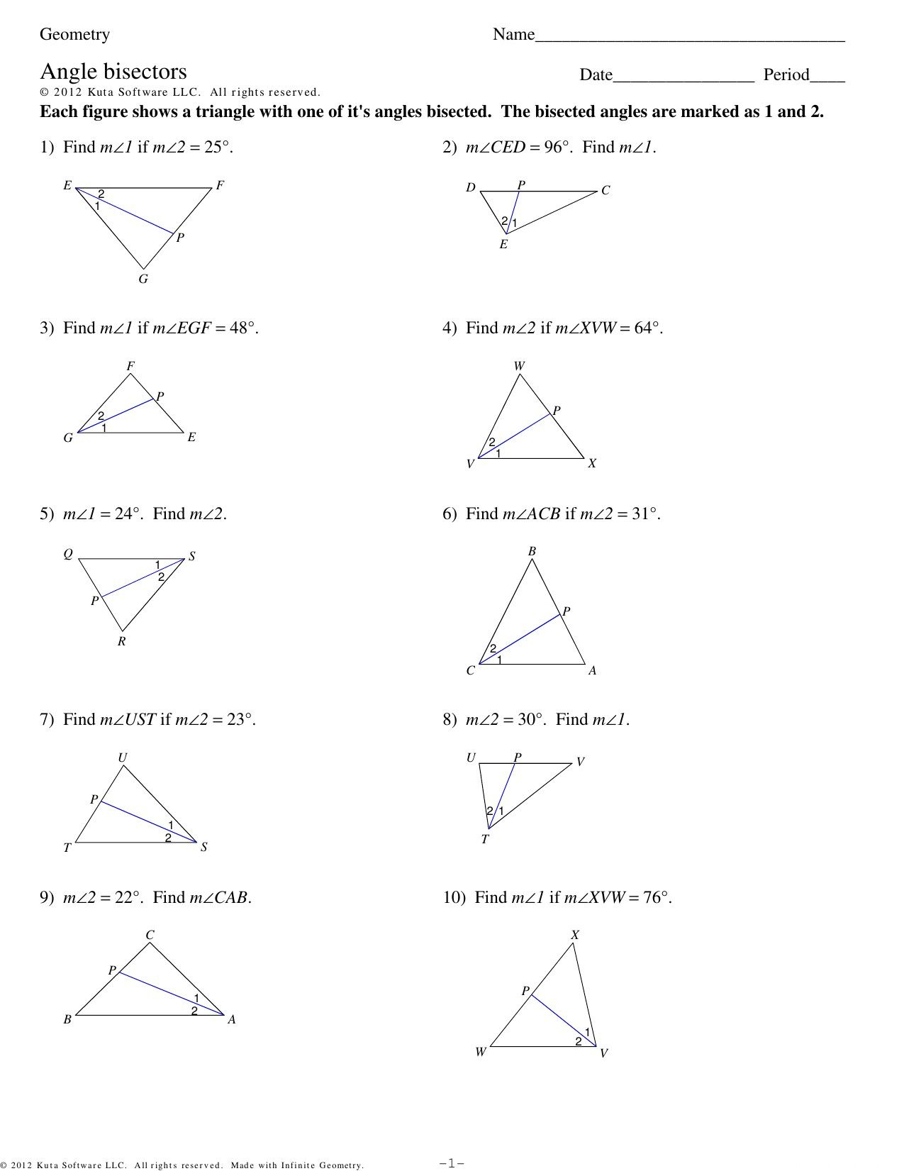 Triangle Angle Bisector Proportionality Theorem Worksheet 1240
