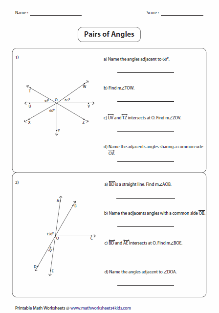Angle Pair Relationships Practice Worksheet Answers Worksheet Time 
