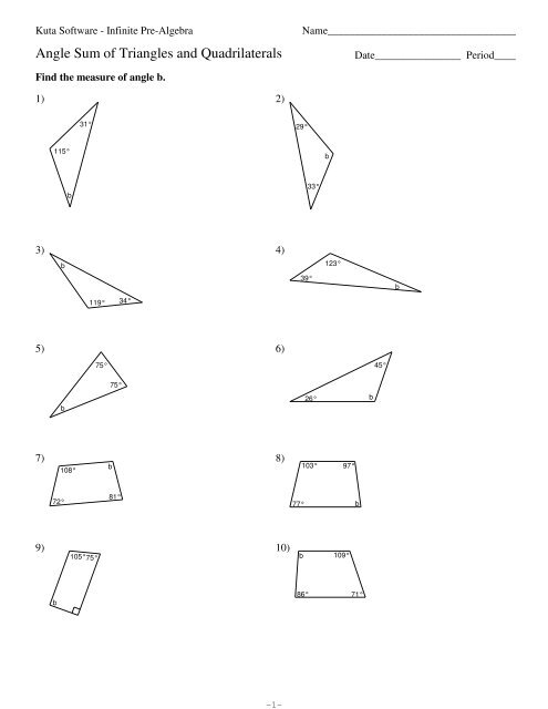 Angle Sum Of Triangles And Quadrilaterals Kuta Software