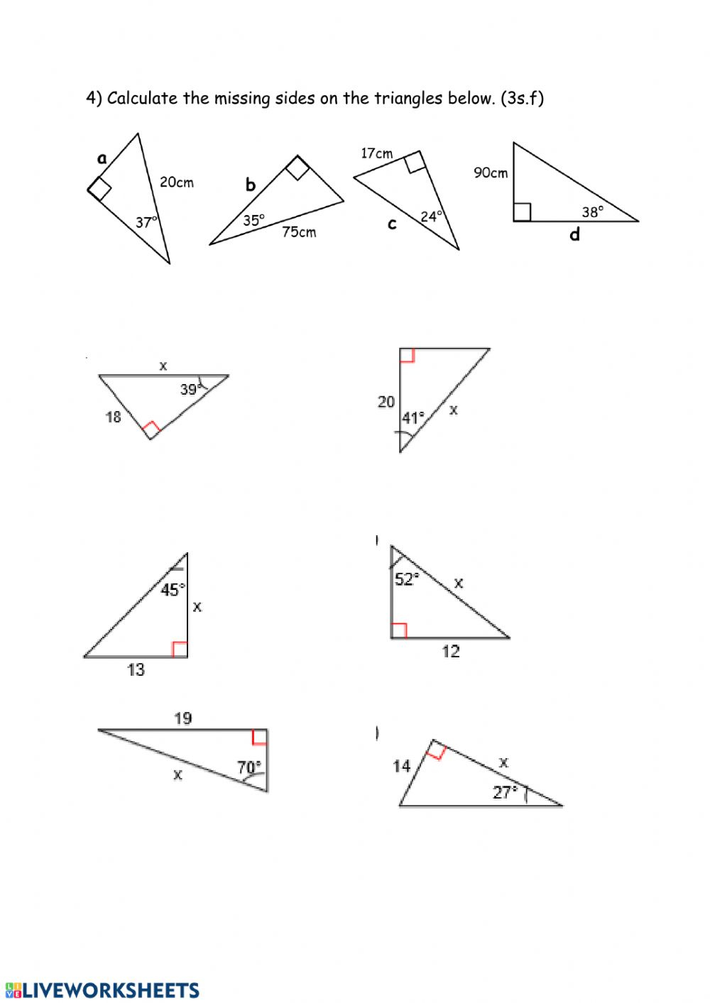 Trigonometry Finding Missing Sides Or Angles Worksheet ...