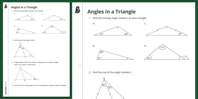 Angles In A Triangle Worksheet KS3 KS4 Maths Beyond